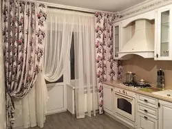 Floral curtains in the kitchen photo