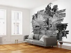 Black and white photo on the living room wall