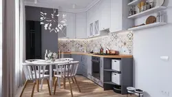 Gray wallpaper in a small kitchen photo