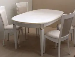 White oval table in the kitchen photo