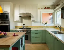 Olive countertop in the kitchen interior photo