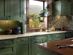 Olive countertop in the kitchen interior photo