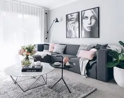 Gray armchair in the living room interior photo