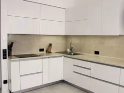 Kitchen with integrated handles white photo