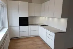 Kitchen with integrated handles white photo