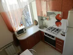 Угловая кухня холодильник у окна фото