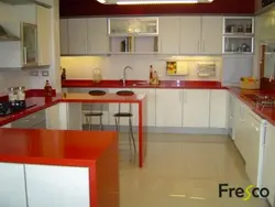 Photo Of A Kitchen With A Red Countertop Photo