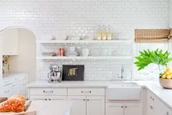 Kitchen apron white bricks photo