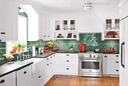 White kitchens with green apron photo