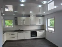 White matte ceiling in the kitchen photo