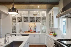 Shelves in the kitchen under the ceiling photo