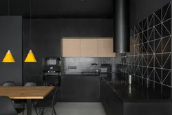 Kitchen apron made of black tiles photo