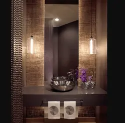 Pendant lamps in the bathroom near the mirror photo