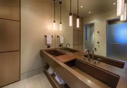 Pendant lamps in the bathroom near the mirror photo