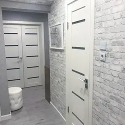 Wallpaper for gray doors in the hallway photo