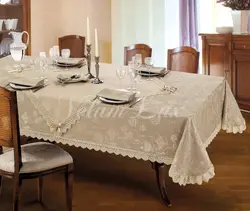 Tablecloth on an oval table for the kitchen photo