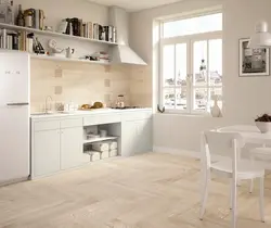 Бежевая плитка на кухне на полу фото