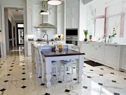 Black tiles on the kitchen floor photo