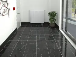 Black tiles on the kitchen floor photo