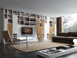 Walls with bookcases in the living room photo