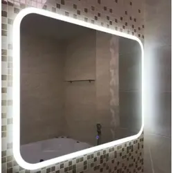 Touch-sensitive bathroom mirrors with light photo