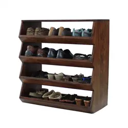 Wooden shoe rack in the hallway photo