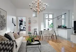 Chandeliers in the living room in Scandinavian style photo