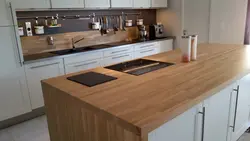 Indian wood countertop in the kitchen interior photo