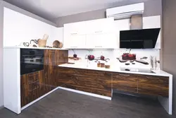Indian wood countertop in the kitchen interior photo