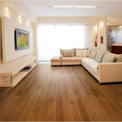 Laminate flooring for the living room with light wallpaper photo