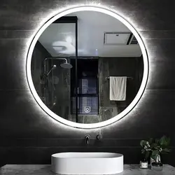 Круглое зеркало с подсветкой в ванной фото