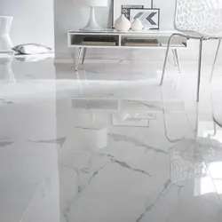 White marble porcelain tiles in the kitchen interior photo