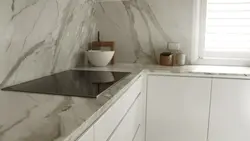 White marble porcelain tiles in the kitchen interior photo