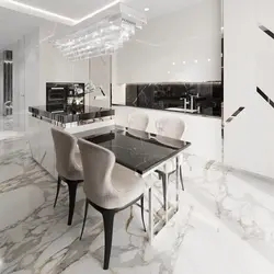 White marble porcelain tiles in the kitchen interior photo