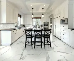 White marble porcelain tiles in the kitchen interior photo