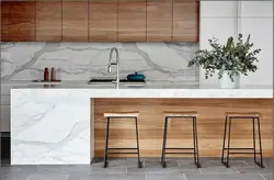 Marble Apron And Wooden Countertop In The Kitchen Photo
