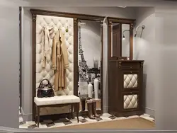 Hallway with mirror and shoe rack and hanger photo