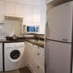 Corner kitchens in Khrushchev with washing machine photo