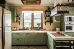 Corner kitchens in a wooden house with a window photo