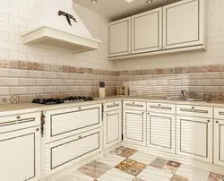 Kitchen apron made of white brick tiles photo