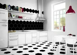 Kitchen apron photo made from black and white tiles