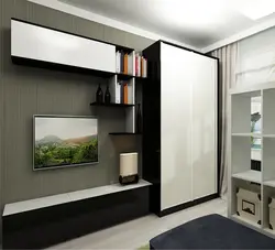 Wall cabinet in the living room with space for a TV photo