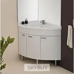 Kabinet və güzgü fotoşəkili ilə künc vanna otağı lavaboları