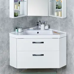Угловые раковины для ванной с тумбой и зеркалом фото