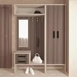 Sliding wardrobes in the hallway with a mirror and shoe rack inexpensive photo
