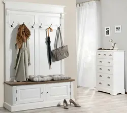 Wardrobe In The Hallway With A Mirror And A Shoe Rack, A Hanger And A Seat Photo