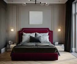 Gray burgundy bedroom interior