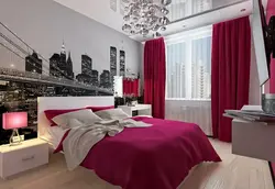 Gray burgundy bedroom interior