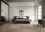 Porcelain tiles in the bedroom interior