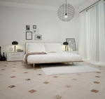 Porcelain tiles in the bedroom interior